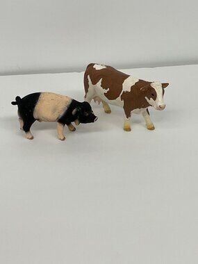 Schleich Simmental Brown White Cow & Boar Pig Retired 2008